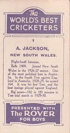1930 D.C.Thompson The World's Best Cricketers (Rover) #1 Archie Jackson Back