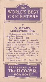 1930 D.C.Thompson The World's Best Cricketers (Rover) #7 George Geary Back
