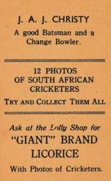 1931 Australian Licorice 12 Photos Of South African Cricketers #NNO Jim Christy Back
