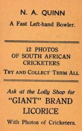 1931 Australian Licorice 12 Photos Of South African Cricketers #NNO Neville Quinn Back