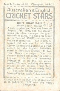 1932 Amalgamated Press Australian & English Cricket Stars #3 Don Bradman Back