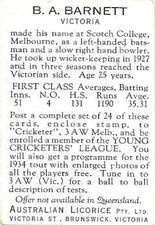 1934 Australian Licorice Australian Cricketers #NNO Ben Barnett Back