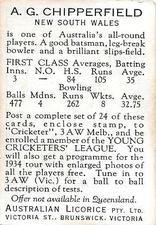 1934 Australian Licorice Australian Cricketers #NNO Arthur Chipperfield Back