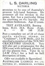 1934 Australian Licorice Australian Cricketers #NNO Len Darling Back