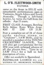 1934 Australian Licorice Australian Cricketers #NNO Chuck Fleetwood-Smith Back
