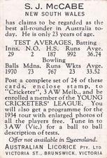 1934 Australian Licorice Australian Cricketers #NNO Stan McCabe Back