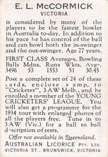 1934 Australian Licorice Australian Cricketers #NNO Ernie McCormick Back