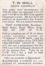 1934 Australian Licorice Australian Cricketers #NNO Tim Wall Back