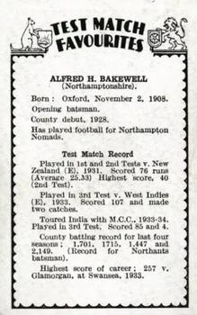 1934 Amalgamated Press Test Match Favourites (Singles) #NNO Fred Bakewell Back