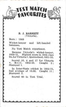 1934 Amalgamated Press Test Match Favourites (Singles) #NNO Ben Barnett Back