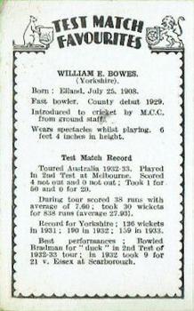 1934 Amalgamated Press Test Match Favourites (Singles) #NNO Bill Bowes Back