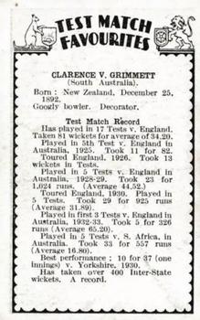 1934 Amalgamated Press Test Match Favourites (Singles) #NNO Clarrie Grimmett Back