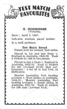 1934 Amalgamated Press Test Match Favourites (Singles) #NNO Bert Ironmonger Back
