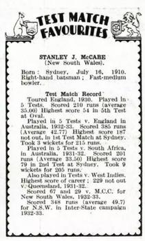 1934 Amalgamated Press Test Match Favourites (Singles) #NNO Stan McCabe Back