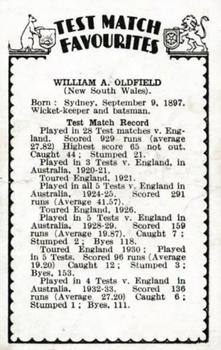 1934 Amalgamated Press Test Match Favourites (Singles) #NNO Bert Oldfield Back