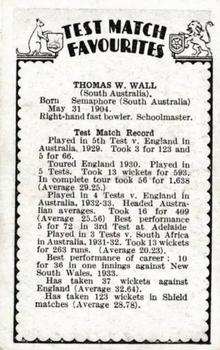 1934 Amalgamated Press Test Match Favourites (Singles) #NNO Tim Wall Back