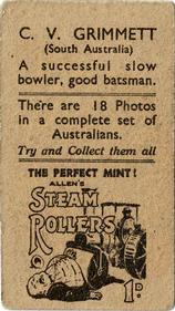 1933 Allen's Australian Cricketers (Steam Rollers) #NNO Clarrie Grimmett Back