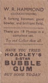 1933 Hoadley's English Cricketers (5-Star Bubble Gum) #NNO Wally Hammond Back