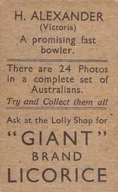 1930-31 Australian Licorice Australian Cricketers #NNO Harry Alexander Back