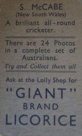 1930-31 Australian Licorice Australian Cricketers #NNO Stan McCabe Back