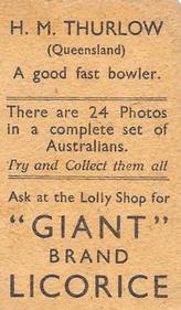 1930-31 Australian Licorice Australian Cricketers #NNO Pud Thurlow Back