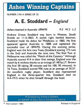 1992 Victoria Gallery Ashes Winning Captains #3 Andrew Stoddart Back