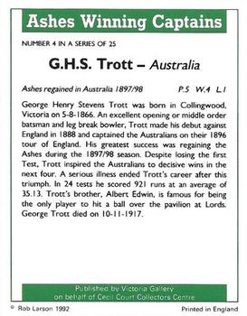 1992 Victoria Gallery Ashes Winning Captains #4 Harry Trott Back