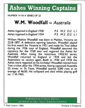 1992 Victoria Gallery Ashes Winning Captains #14 Bill Woodfull Back