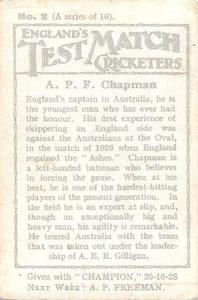 1928 Amalgamated Press England's Test Match Cricketers #2 Percy Chapman Back