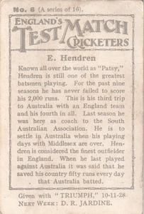 1928 Amalgamated Press England's Test Match Cricketers #6 Patsy Hendren Back