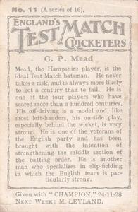 1928 Amalgamated Press England's Test Match Cricketers #11 Phil Mead Back