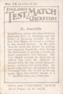 1928 Amalgamated Press England's Test Match Cricketers #13 Herbert Sutcliffe Back