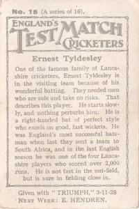 1928 Amalgamated Press England's Test Match Cricketers #15 Ernest Tyldesley Back