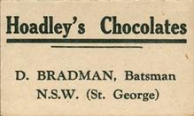 1928 Hoadley's Cricketers #NNO Don Bradman Back