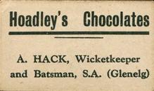 1928 Hoadley's Cricketers #NNO Alfred Hack Back