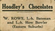 1928 Hoadley's Cricketers #NNO William Rowe Back