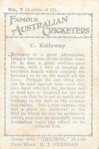 1928-29 Amalgamated Press Famous Australian Cricketers #7 Charlie Kelleway Back