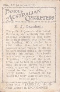 1928-29 Amalgamated Press Famous Australian Cricketers #11 Ronald Oxenham Back