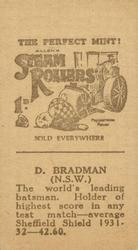 1932 Allen's Cricketers (Steam Rollers) #NNO Don Bradman Back