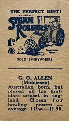 1932 Allen's Cricketers (Steam Rollers) #NNO George Allen Back