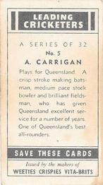 1948 Nabisco Leading Cricketers #5 Aub Carrigan Back