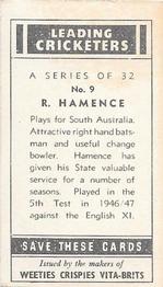 1948 Nabisco Leading Cricketers #9 Ron Hamence Back