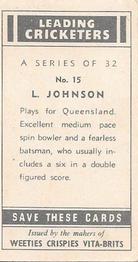 1948 Nabisco Leading Cricketers #15 Len Johnson Back