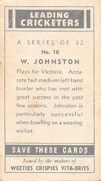 1948 Nabisco Leading Cricketers #16 Bill Johnston Back