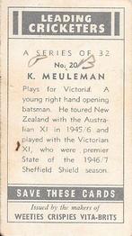 1948 Nabisco Leading Cricketers #20 Ken Meuleman Back