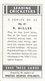 1948 Nabisco Leading Cricketers #21 Keith Miller Back