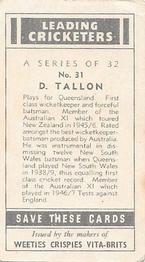 1948 Nabisco Leading Cricketers #31 Don Tallon Back