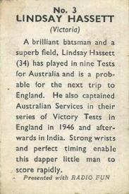 1947 Amalgamated Press Radio Fun Cricketers #3 Lindsay Hassett Back