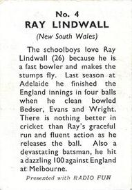 1947 Amalgamated Press Radio Fun Cricketers #4 Ray Lindwall Back