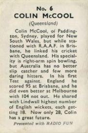 1947 Amalgamated Press Radio Fun Cricketers #6 Colin McCool Back